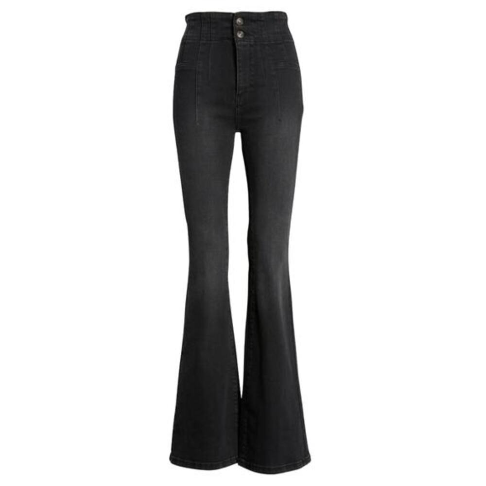 Free People We The Free Jayde Flare Jeans Black Onyx Denim Bell Bottom Size 25 - Picture 1 of 16